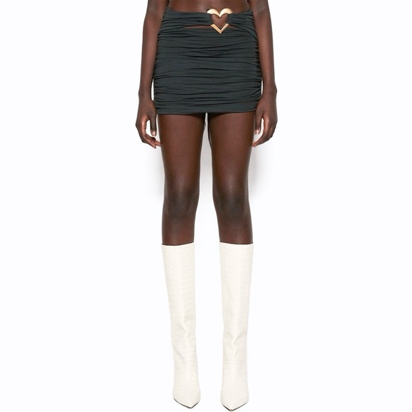 AREA Heart Ruched Mini Skirt in Dark Green - Picture 1 of 9